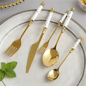 Premium Matte Gold Flatware Royal Blue Handle Cutlery <b>Set</b> 4-Piece Wedding Party Tableware Stainless Steel Fork Knife Spoon <b>Set</b> - Product Image 5