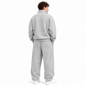 Custom Chest Logo Grey Fleece Men's Quarter Zip Tracksuit with <b>Set</b> Relaxed Fit Joggers and Top Soft Sweat for Streetwear Brands - Product Image 2