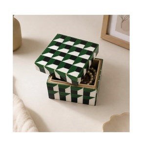 Caja de Almacenamiento de Joyas Rectangular de Madera con Incrustaciones de Resina de Lujo, Diseño Europeo, Ecológica, Hermética, con Patrón Personalizado - Product Image 1