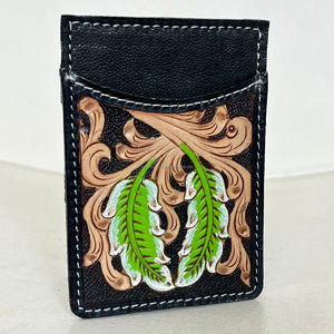 2025 High Quality Stylish Unique Leaf Designer Unisex Short <b>Wallet</b> Slim Hand Tooled Cow Leather RFID Blocking Credit <b>Card</b> <b>Holder</b> - Product Image 6