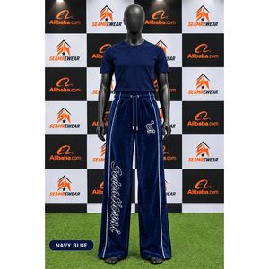 <b>White</b> <b>Men's</b> Wide Leg <b>Pants</b> Elastic Waist Drawstring Casual Breathable Polyester Sport Trousers with Side Stripe and Logo - Product Image 6