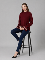 Pull-over côtelé bordeaux à manches longues pour femme – Idéal pour le quotidien et les loisirs