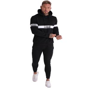 Custom Logo Print Fasion Streetwear Logo Print Side Stripe Tracksuits Activewear Men Pullover Hoodie Joggers Suits Set - Product Image 4