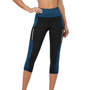 Women's High Waist Capri <b>Leggings</b> Black Blue Color Blocked Knitted Spandex Stretch Sporty All Seasons - Product Image 1