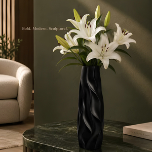<b>Tall</b> <b>Black</b> Aluminium <b>Vase</b> Matt Finish Sculptural Modern Tabletop Decorative <b>Vase</b> - Product Image 3