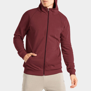 Sweat-shirt à col châle zippé pour homme, couleur bordeaux, avec poche, 100% coton molletonné, écologique, coupe régulière, coupe-vent, vêtements décontractés pour l'hiver - Product Image 1