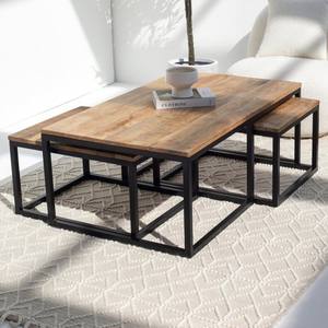 Mesa de Centro de Madera Encajada Vandana Zenova Vista con Patas de Metal Negro para Decoración Moderna del Hogar - Product Image 6