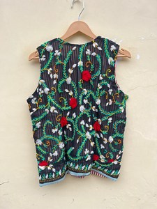 Indian Handmade 100% Cotton Eco-Friendly Quilted Reversible Boho Autumn Winter Regular Jacket with Embroidery - Product Image 5