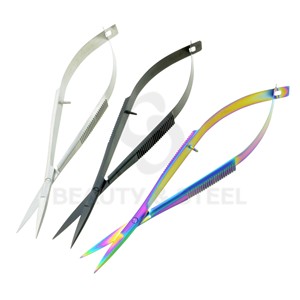 Professional Spring Action Cuticle Scissors Collection featuring Rainbow Plasma, Matte Black, and <b>Sandblasted</b> Silver - Product Image 4