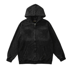 Sudadera con Capucha y Cremallera de Diseño Urbano, Lavado Ácido, Estilo Gótico, Holgada, Personalizada, 100% Algodón, Fabricada en Felpa Francesa, para Hombre, con Hombros Caídos - Product Image 2