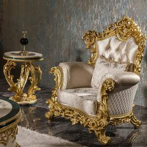 Juego de Sofás Seccionales en Forma de L de Madera Tallada para Hotel de Lujo, Acabado en Oro Antiguo, Estilo Europeo Tradicional, Ecológico y Duradero - Product Image 4