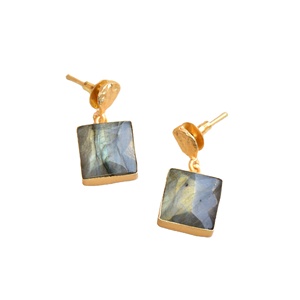 Boucles d'oreilles pendantes en laiton naturel, fabrication artisanale, pierres semi-précieuses, finition plaquée or 18 carats, style tendance, export en gros - Product Image 1