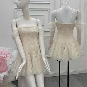 Vestido Midi Personalizado para Mujer, Romántico y Elegante, con Encaje y Volantes, Hombros Descubiertos, Corte en A, para Fiesta de Bodas - Product Image 5