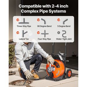 Macchina per la pulizia degli scarichi con 4 frese ad attivazione ad aria, 30,5 m x 3/8 pollici, a serpentina, con alimentazione automatica, 4-in-1, per la pulizia di tubi e scarichi - Product Image 3