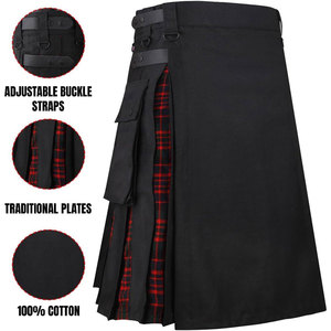 Kilts utilitaires hybrides noirs en coton et tartan Macdonald pour femmes avec sangles en cuir, kilts pour filles, best-sellers - Product Image 2