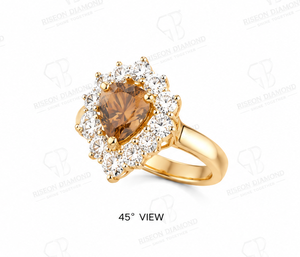 Elegant halo ring in 18K yellow gold with fancy brown trillion diamond surrounded by brilliant round lab grown diamonds couture - Product Image 4