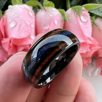 Bague de mariage pour homme, anneau en carbure de tungstène noir bombé avec incrustation d'opale bleue et de bois de koa, bijoux naturels en gros 8 mm