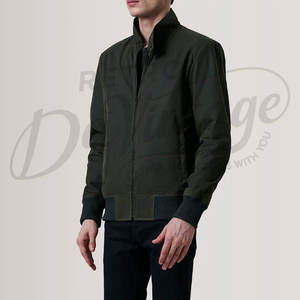 Blouson bomber vert olive pour homme, léger, décontracté, coupe slim, coupe-vent, en toile de coton, style Harrington - Product Image 4