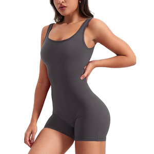 Dark grey <b>women</b> yoga jumpsuit side view bodysuit sleeveless athletic activewear gym sports <b>romper</b> - Product Image 2
