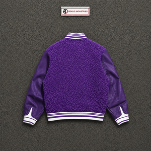 Blouson universitaire classique violet pour homme, col rabattu, coupe droite, style universitaire premium, pour le quotidien, automne, décontracté - Product Image 6