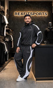 REXFIT SPORTS 2026 Ensemble de survêtement personnalisé en nylon pour homme, veste coupe-vent et pantalon noir et blanc, vêtements de sport, streetwear, vente en gros - Product Image 6