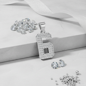 Diamtrendz Lucky Number 6 <b>Pendant</b> Chain Rhodium Plated Hiphop Style 925 Silver Zircon 10K 14K 18K <b>Solid</b> <b>Gold</b> - Product Image 6