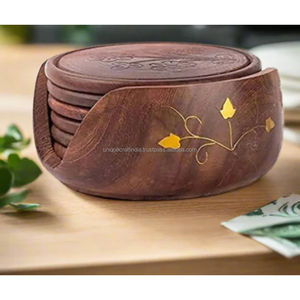 Thick Acacia Wood Coasters | Handcrafted Solid <b>Wooden</b> Drink <b>Mats</b> | Rustic <b>Table</b> Decor - Product Image 4