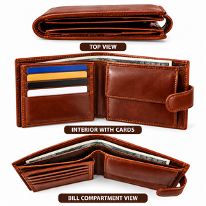 Cartera de Cuero Personalizada para Hombre, Cartera Bifold de Cuero, Tarjetero, Monedero de Bolsillo, Cartera Bifold de Cuero Unisex Personalizada - Product Image 3