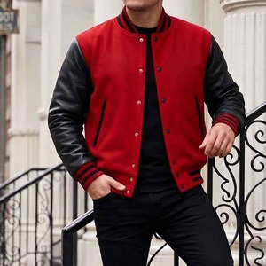 Viral Varsity <b>Jacket</b> Custom Luxury Black <b>Men's</b> Varsity <b>Jacket</b> <b>Leather</b> Sleeves Letterman <b>Jacket</b> Premium Wool Baseball <b>Jacket</b> OEM - Product Image 2
