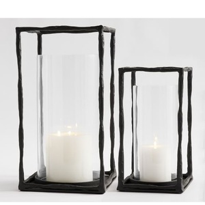 Architectural Antique Bronze Metal Glass Hurricane <b>Lantern</b> <b>Tall</b> Rectangular Pillar Candle Holder with O-Ring Top - Product Image 6