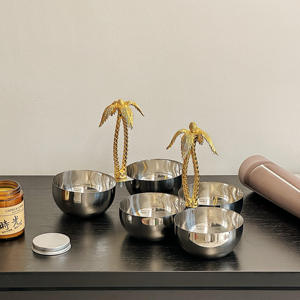 Luxury Silver <b>3</b> Section Serving Bowl With Gold Palm Tree Handle Elegant Metal Triple Nut Tray For Tropical Home Decor - Product Image 4