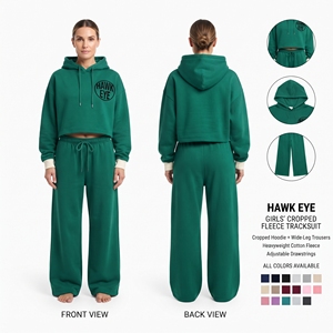 Ensemble de survêtement d'hiver pour femme en coton 100% avec blocs de couleur, veste courte zippée et pantalon large à cordon de serrage – Vente en gros - Product Image 6