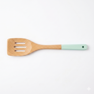 Espátula Ranurada de Madera Maciza con Mango Verde Menta, Utensilios de Cocina Ecológicos, Herramientas de Cocina Antiadherentes - Product Image 2