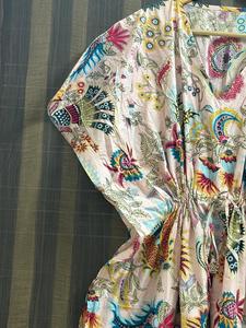 Vestido Kaftán Maxi de Algodón Estampado con Cuello en V y Manga Murciélago para Mujer, Estilo Bohemio Ligero para Playa y Resort de Verano - Product Image 3