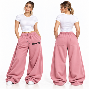 Women's Mint Windproof Breathable Wide Leg Customized Fleece Cargo Pants Mid <b>Waist</b> <b>Elastic</b> Drawstring Regular Fit Full <b>Trousers</b> - Product Image 6