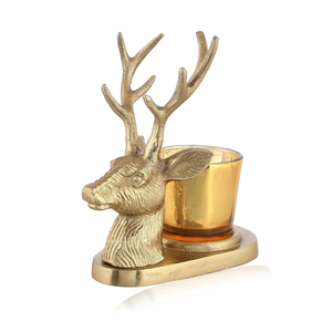 Portavelas de cabeza de Reno dorado para decoración de vacaciones, portavelas votivo de Reno de Metal antiguo con taza de vidrio - Product Image 1