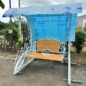 ชุดชิงช้าสนามหญ้าสมัยใหม่สำหรับผู้ใหญ่ 3 คนพร้อมโครงเหล็กแข็งแรงสูงและหลังคาป้องกันสีดำ - Product Image 2