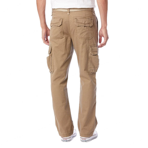 Men's Khaki Canvas Cargo Pants With Multiple Pockets Casual Workwear Style Mid Waist Button Fly Autumn Wear - Product Image 2