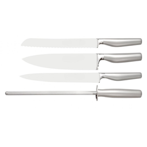 Ensemble de couteaux de cuisine professionnels 7 pièces avec lames en acier inoxydable, manches ergonomiques en métal, bloc de rangement en bois et aiguiseur - Product Image 3