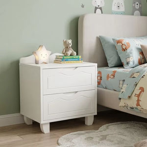 Simple Style <b>White</b> Wooden Kids Nightstand <b>Small</b> <b>Bedside</b> <b>Table</b> with 2 Drawers for Children Room Decor - Product Image 1