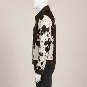 Blouson de motard en cuir véritable pour homme, motif vachette, fermeture éclair, col rabattable, coupe classique, hiver, couleur unie, personnalisable - Product Image 4