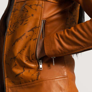Chaqueta de Motociclista de Cuero de Oveja Teñido Color Arena Furat Leathers, Acolchada Negra, Ecológica, de Secado Rápido, con Bordado 3D, Transpirable y Desmontable - Product Image 3