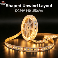 140led/m CV SMD2835 LED Strip, Housing Tembaga, Peringkat Proteksi IP20, CRI80, Dapat Diredupkan.