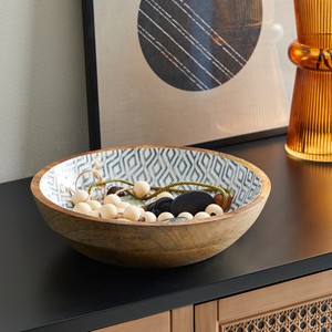 Bol décoratif en bois de manguier avec incrustation géométrique en métal - Artisanat en noyer en gros - Product Image 3