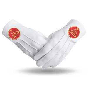 Gants en coton blancs longueur poignet avec emblème maçonnique imprimé par transfert thermique, style uni, usage quotidien décontracté - Product Image 1