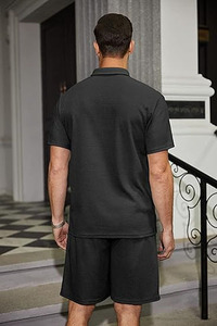 Conjunto Casual de Otoño para Hombre, Camiseta y Pantalones Cortos Bordados y Transpirables, Dos Piezas, Tela de Algodón, Corte Holgado, Suave, para Uso Diario y Playa - Product Image 2