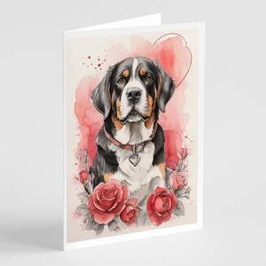 Whimsical A7 tamaño 5x7 tarjetas de notas en blanco mayor para Swiss Mountain Dog Valentine Roses Paquete de tarjetas de felicitación 8 sobres incluidos - Product Image 1