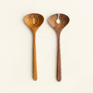 Eco-Friendly Hand-<b>Carved</b> Teak Wood Salad Server Set of 2 Long Handle Serving <b>Spoon</b> and Fork for Modern Farmhouse Kitchen - Product Image 1