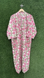 Bata Kimono de Algodón Floral con Cuello en V, Estampada a Mano, Transpirable, de Manga Larga para Mujer, Estilo Indio, para Verano, Ropa de Playa - Product Image 4