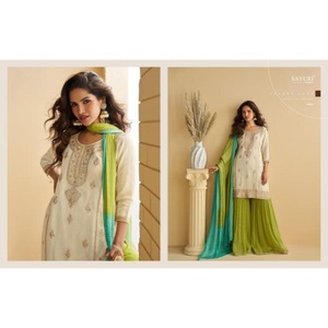 NOUVEAUTÉ : Ensemble Salwar Kameez 3 pièces ETHENIC WORLD avec pantalon et dupatta en soie chinon épaisse pour les fêtes - Product Image 4